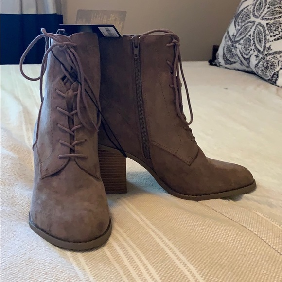 Suede zip/tie up midi ankle boots - Picture 1 of 3